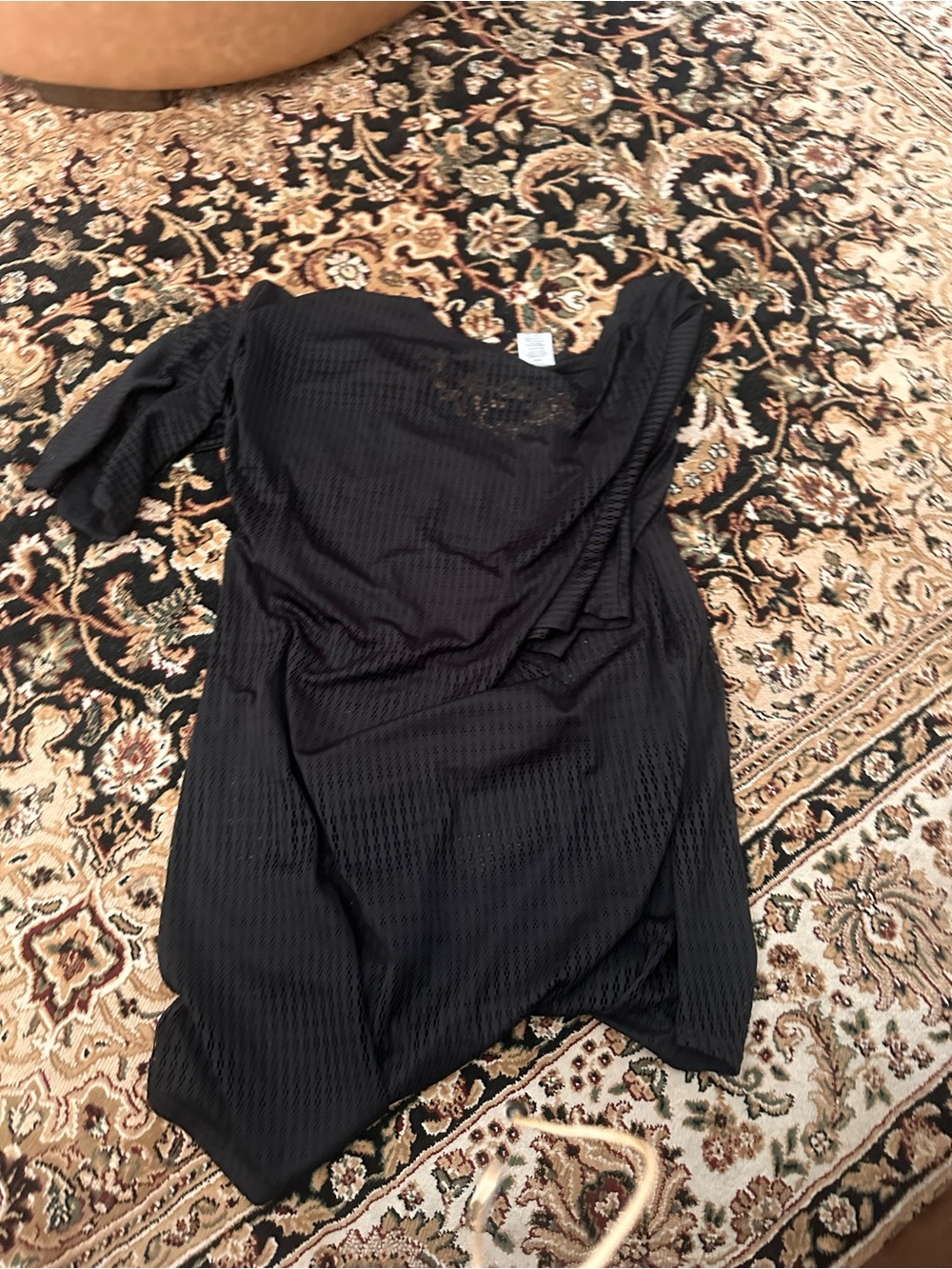 Black Women's Textured swim cover up 3/4 Short Sleeve Dress